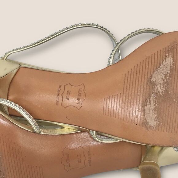 Stuart Weitzman Gold & Silver Leather Mules Crystal Embellished Kitten Heels 8.5 - Picture 8 of 9